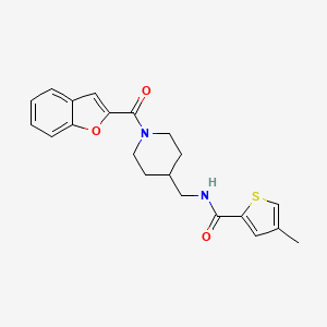 molecular formula C21H22N2O3S B2380089 N-((1-(benzofuran-2-carbonyl)piperidin-4-yl)methyl)-4-methylthiophene-2-carboxamide CAS No. 1235266-41-7