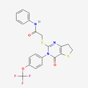 molecular formula C21H16F3N3O3S2 B2380093 2-((4-氧代-3-(4-(三氟甲氧基)苯基)-3,4,6,7-四氢噻吩并[3,2-d]嘧啶-2-基)硫代)-N-苯基乙酰胺 CAS No. 877654-39-2