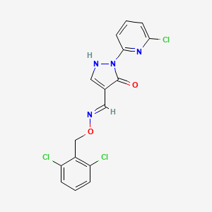 molecular formula C16H11Cl3N4O2 B2380094 (4Z)-1-(6-chloropyridin-2-yl)-4-({[(2,6-dichlorophenyl)methoxy]amino}methylidene)-4,5-dihydro-1H-pyrazol-5-one CAS No. 320419-34-9