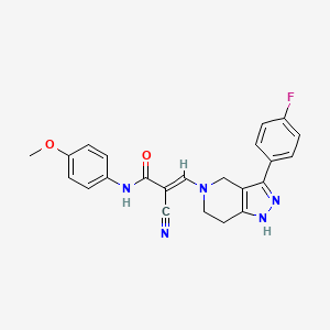 molecular formula C23H20FN5O2 B2380095 (E)-2-cyano-3-[3-(4-fluorophenyl)-1,4,6,7-tetrahydropyrazolo[4,3-c]pyridin-5-yl]-N-(4-methoxyphenyl)prop-2-enamide CAS No. 925395-14-8