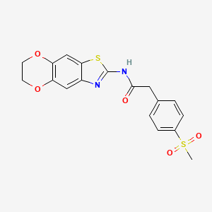 molecular formula C18H16N2O5S2 B2380102 N-(6,7-dihydro-[1,4]dioxino[2',3':4,5]benzo[1,2-d]thiazol-2-yl)-2-(4-(methylsulfonyl)phenyl)acetamide CAS No. 942008-78-8