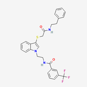 molecular formula C28H26F3N3O2S B2380103 N-(2-(3-((2-oxo-2-(phenethylamino)ethyl)thio)-1H-indol-1-yl)ethyl)-3-(trifluoromethyl)benzamide CAS No. 851714-89-1