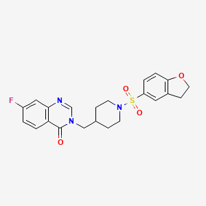 molecular formula C22H22FN3O4S B2380106 3-[[1-(2,3-Dihydro-1-benzofuran-5-ylsulfonyl)piperidin-4-yl]methyl]-7-fluoroquinazolin-4-one CAS No. 2415621-64-4