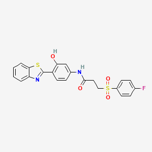 molecular formula C22H17FN2O4S2 B2380123 N-(4-(benzo[d]thiazol-2-yl)-3-hydroxyphenyl)-3-((4-fluorophenyl)sulfonyl)propanamide CAS No. 895471-42-8