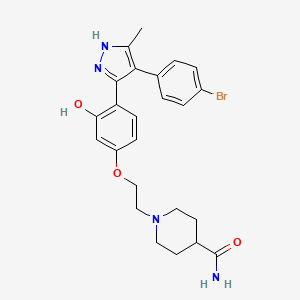 molecular formula C24H27BrN4O3 B2380134 1-(2-(4-(4-(4-bromophenyl)-5-methyl-1H-pyrazol-3-yl)-3-hydroxyphenoxy)ethyl)piperidine-4-carboxamide CAS No. 1092972-46-7