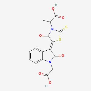 molecular formula C16H12N2O6S2 B2380135 (Z)-2-(5-(1-(carboxymethyl)-2-oxoindolin-3-ylidene)-4-oxo-2-thioxothiazolidin-3-yl)propanoic acid CAS No. 372507-43-2