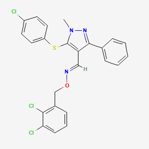 molecular formula C24H18Cl3N3OS B2380144 5-[(4-chlorophenyl)sulfanyl]-1-methyl-3-phenyl-1H-pyrazole-4-carbaldehyde O-(2,3-dichlorobenzyl)oxime CAS No. 321998-28-1