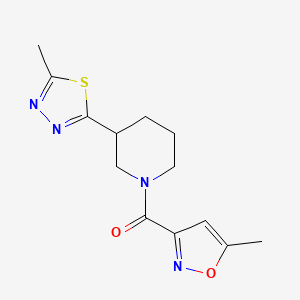molecular formula C13H16N4O2S B2380148 (3-(5-Methyl-1,3,4-thiadiazol-2-yl)piperidin-1-yl)(5-methylisoxazol-3-yl)methanone CAS No. 1105228-45-2