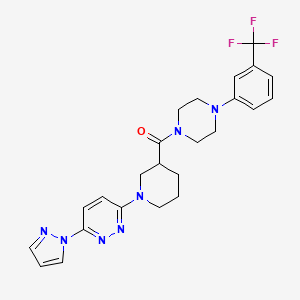 molecular formula C24H26F3N7O B2380149 (1-(6-(1H-pyrazol-1-yl)pyridazin-3-yl)piperidin-3-yl)(4-(3-(trifluoromethyl)phenyl)piperazin-1-yl)methanone CAS No. 1286725-76-5