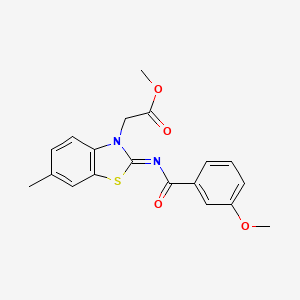 molecular formula C19H18N2O4S B2380162 Methyl 2-[2-(3-methoxybenzoyl)imino-6-methyl-1,3-benzothiazol-3-yl]acetate CAS No. 941917-21-1