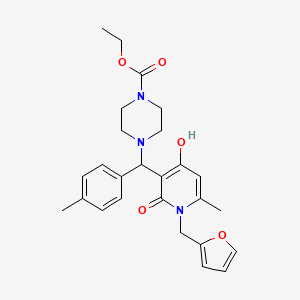 Ethyl 4-((1-(furan-2-ylmethyl)-4-hydroxy-6-methyl-2-oxo-1,2-dihydropyridin-3-yl)(p-tolyl)methyl)piperazine-1-carboxylate