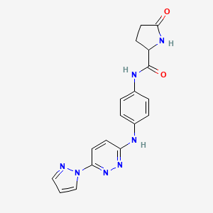 molecular formula C18H17N7O2 B2380173 N-(4-((6-(1H-吡唑-1-基)哒嗪-3-基)氨基)苯基)-5-氧代吡咯烷-2-甲酰胺 CAS No. 1257547-45-7