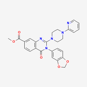 molecular formula C26H23N5O5 B2380187 3-(苯并[d][1,3]二氧杂环-5-基)-4-氧代-2-(4-(吡啶-2-基)哌嗪-1-基)-3,4-二氢喹唑啉-7-甲酸甲酯 CAS No. 1251669-68-7