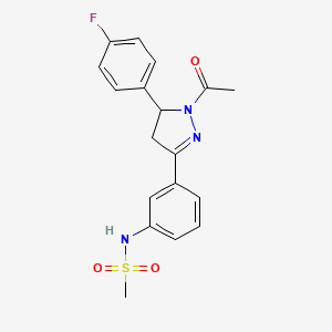 molecular formula C18H18FN3O3S B2380199 N-(3-(1-acetyl-5-(4-fluorophenyl)-4,5-dihydro-1H-pyrazol-3-yl)phenyl)methanesulfonamide CAS No. 833430-01-6