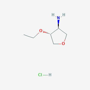 molecular formula C6H14ClNO2 B2380201 trans-4-Ethoxytetrahydro-3-furanyl]amine hydrochloride CAS No. 1255705-11-3