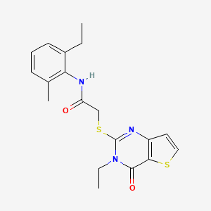 molecular formula C19H21N3O2S2 B2380210 2-({3-ethyl-4-oxo-3H,4H-thieno[3,2-d]pyrimidin-2-yl}sulfanyl)-N-(2-ethyl-6-methylphenyl)acetamide CAS No. 1252840-07-5
