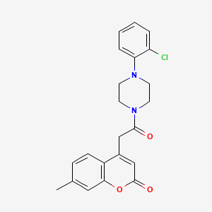 molecular formula C22H21ClN2O3 B2380213 4-(2-(4-(2-chlorophenyl)piperazin-1-yl)-2-oxoethyl)-7-methyl-2H-chromen-2-one CAS No. 919855-24-6
