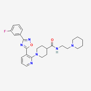 molecular formula C26H31FN6O2 B2380220 N-{[1-(4-fluorobenzyl)piperidin-4-yl]methyl}-3-(3-methyl-1-benzofuran-2-yl)-1,2,4-oxadiazole-5-carboxamide CAS No. 1251596-04-9
