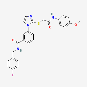 molecular formula C26H23FN4O3S B2380222 N-(4-fluorobenzyl)-3-(2-((2-((4-methoxyphenyl)amino)-2-oxoethyl)thio)-1H-imidazol-1-yl)benzamide CAS No. 1115403-57-0