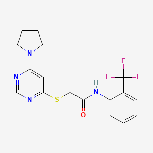 molecular formula C17H17F3N4OS B2380234 2-((6-(pyrrolidin-1-yl)pyrimidin-4-yl)thio)-N-(2-(trifluoromethyl)phenyl)acetamide CAS No. 1171480-55-9