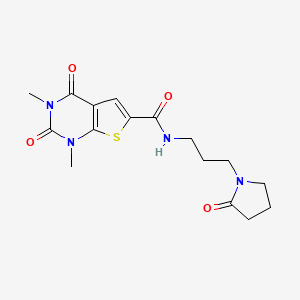 molecular formula C16H20N4O4S B2380235 1,3-二甲基-2,4-二氧代-N-(3-(2-氧代吡咯烷-1-基)丙基)-1,2,3,4-四氢噻吩并[2,3-d]嘧啶-6-甲酰胺 CAS No. 946335-83-7