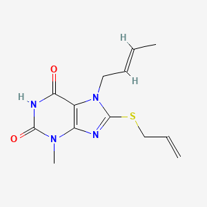 molecular formula C13H16N4O2S B2380240 7-[(E)-丁-2-烯基]-3-甲基-8-丙-2-烯基硫代嘌呤-2,6-二酮 CAS No. 306733-07-3