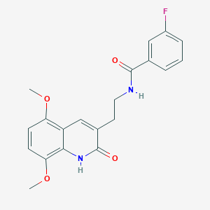 molecular formula C20H19FN2O4 B2380245 N-[2-(5,8-二甲氧基-2-氧代-1H-喹啉-3-基)乙基]-3-氟苯甲酰胺 CAS No. 851403-65-1