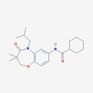 molecular formula C22H32N2O3 B2380249 N-(5-isobutyl-3,3-dimethyl-4-oxo-2,3,4,5-tetrahydrobenzo[b][1,4]oxazepin-7-yl)cyclohexanecarboxamide CAS No. 921865-02-3