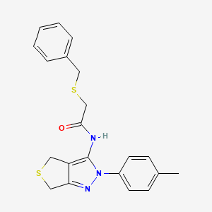 molecular formula C21H21N3OS2 B2380250 2-(benzylthio)-N-(2-(p-tolyl)-4,6-dihydro-2H-thieno[3,4-c]pyrazol-3-yl)acetamide CAS No. 476458-83-0