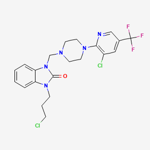 molecular formula C21H22Cl2F3N5O B2380254 1-(3-chloropropyl)-3-({4-[3-chloro-5-(trifluoromethyl)-2-pyridinyl]piperazino}methyl)-1,3-dihydro-2H-1,3-benzimidazol-2-one CAS No. 866019-79-6