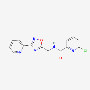 molecular formula C14H10ClN5O2 B2380256 6-chloro-N-{[3-(pyridin-2-yl)-1,2,4-oxadiazol-5-yl]methyl}pyridine-2-carboxamide CAS No. 1444118-72-2