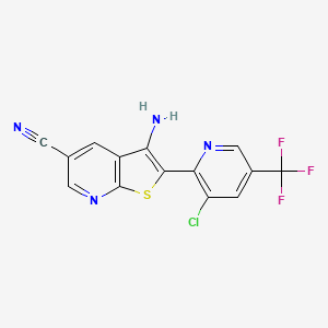 molecular formula C14H6ClF3N4S B2380259 3-Amino-2-[3-chloro-5-(trifluoromethyl)pyridin-2-yl]thieno[2,3-b]pyridine-5-carbonitrile CAS No. 321430-65-3