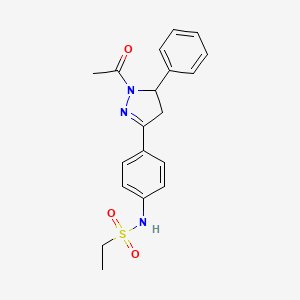 molecular formula C19H21N3O3S B2380266 1-Acetyl-3-{4-[(ethylsulfonyl)amino]phenyl}-5-phenyl-2-pyrazoline CAS No. 852141-13-0