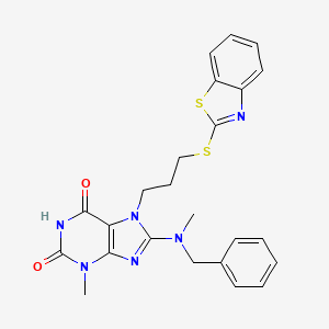 molecular formula C24H24N6O2S2 B2380292 7-[3-(1,3-Benzothiazol-2-ylsulfanyl)propyl]-8-[benzyl(methyl)amino]-3-methylpurine-2,6-dione CAS No. 673444-90-1