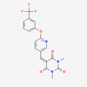 molecular formula C19H14F3N3O4 B2380326 1,3-Dimethyl-5-({6-[3-(trifluoromethyl)phenoxy]pyridin-3-yl}methylidene)-1,3-diazinane-2,4,6-trione CAS No. 866142-64-5