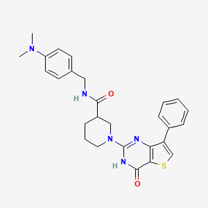 molecular formula C27H29N5O2S B2380329 N-[4-(dimethylamino)benzyl]-1-(4-oxo-7-phenyl-3,4-dihydrothieno[3,2-d]pyrimidin-2-yl)piperidine-3-carboxamide CAS No. 1243060-36-7