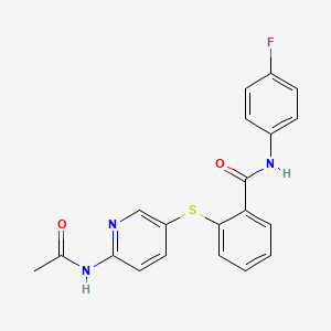 molecular formula C20H16FN3O2S B2380331 2-{[6-(acetylamino)-3-pyridinyl]sulfanyl}-N-(4-fluorophenyl)benzenecarboxamide CAS No. 338962-77-9