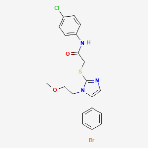 molecular formula C20H19BrClN3O2S B2380336 2-((5-(4-溴苯基)-1-(2-甲氧乙基)-1H-咪唑-2-基)硫代)-N-(4-氯苯基)乙酰胺 CAS No. 1207020-44-7