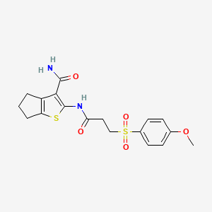 molecular formula C18H20N2O5S2 B2380338 2-(3-((4-甲氧苯基)磺酰基)丙酰胺基)-5,6-二氢-4H-环戊并[b]噻吩-3-甲酰胺 CAS No. 933238-92-7