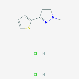 molecular formula C8H12Cl2N2S B2380339 2-Methyl-5-thiophen-2-yl-3,4-dihydropyrazole;dihydrochloride CAS No. 1052407-05-2