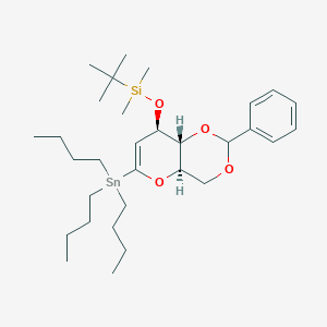 molecular formula C31H54O4SiSn B238034 [(4aR,8R,8aR)-2-phenyl-6-tributylstannyl-4,4a,8,8a-tetrahydropyrano[3,2-d][1,3]dioxin-8-yl]oxy-tert-butyl-dimethylsilane CAS No. 130912-41-3