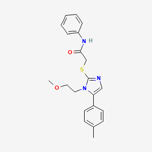 molecular formula C21H23N3O2S B2380355 2-((1-(2-methoxyethyl)-5-(p-tolyl)-1H-imidazol-2-yl)thio)-N-phenylacetamide CAS No. 1206996-98-6