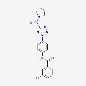 molecular formula C19H17ClN6O2 B2380363 3-chloro-N-(4-(5-(pyrrolidine-1-carbonyl)-2H-tetrazol-2-yl)phenyl)benzamide CAS No. 1396798-32-5