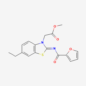 molecular formula C17H16N2O4S B2380365 (Z)-methyl 2-(6-ethyl-2-((furan-2-carbonyl)imino)benzo[d]thiazol-3(2H)-yl)acetate CAS No. 895420-73-2