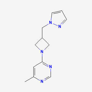 molecular formula C12H15N5 B2380366 4-Methyl-6-[3-(pyrazol-1-ylmethyl)azetidin-1-yl]pyrimidine CAS No. 2320539-17-9