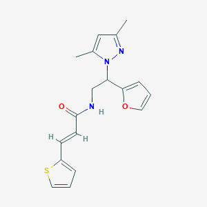 molecular formula C18H19N3O2S B2380370 (E)-N-(2-(3,5-dimethyl-1H-pyrazol-1-yl)-2-(furan-2-yl)ethyl)-3-(thiophen-2-yl)acrylamide CAS No. 2035036-29-2