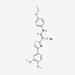 molecular formula C22H21N3O3S B2380377 (E)-2-(4-(3,4-二甲氧基苯基)噻唑-2-基)-3-((4-乙氧基苯基)氨基)丙烯腈 CAS No. 372493-74-8