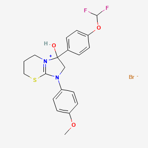 molecular formula C20H21BrF2N2O3S B2380384 3-(4-(difluoromethoxy)phenyl)-3-hydroxy-1-(4-methoxyphenyl)-3,5,6,7-tetrahydro-2H-imidazo[2,1-b][1,3]thiazin-1-ium bromide CAS No. 1103937-80-9