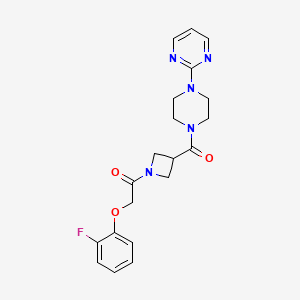 molecular formula C20H22FN5O3 B2380386 2-(2-Fluorophenoxy)-1-(3-(4-(pyrimidin-2-yl)piperazine-1-carbonyl)azetidin-1-yl)ethanone CAS No. 1351613-77-8