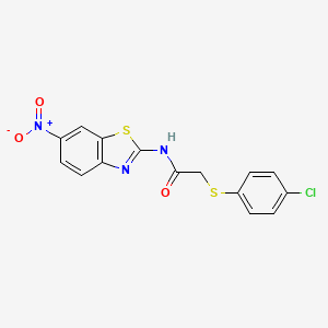 molecular formula C15H10ClN3O3S2 B2380387 2-((4-氯苯基)硫代)-N-(6-硝基苯并[d]噻唑-2-基)乙酰胺 CAS No. 792946-46-4